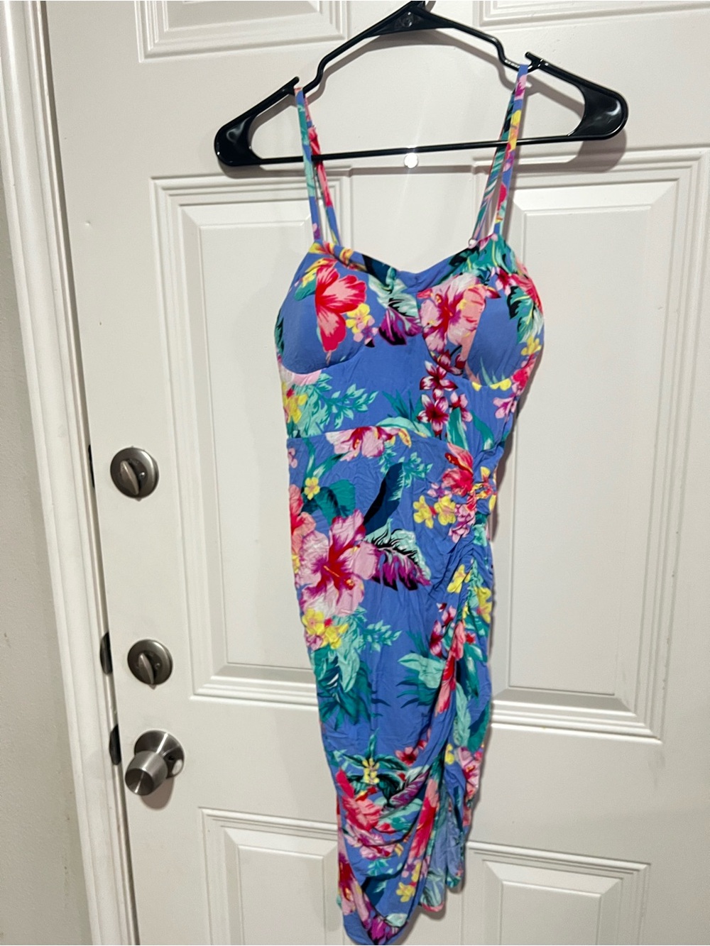 Blue Floral Spaghetti-Strap Midi Dress